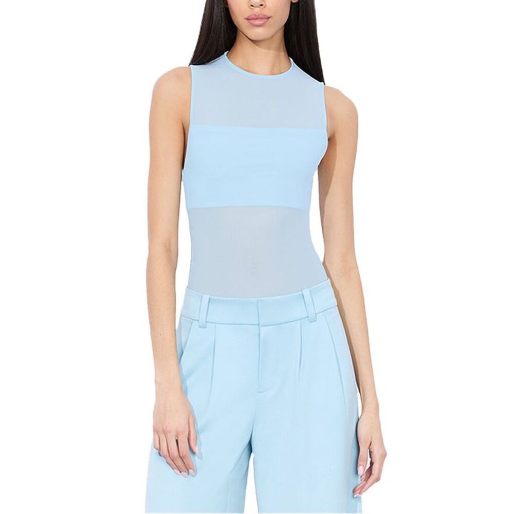Alice + Olivia Light Blue Sleeveless Mesh Panel Tank Top